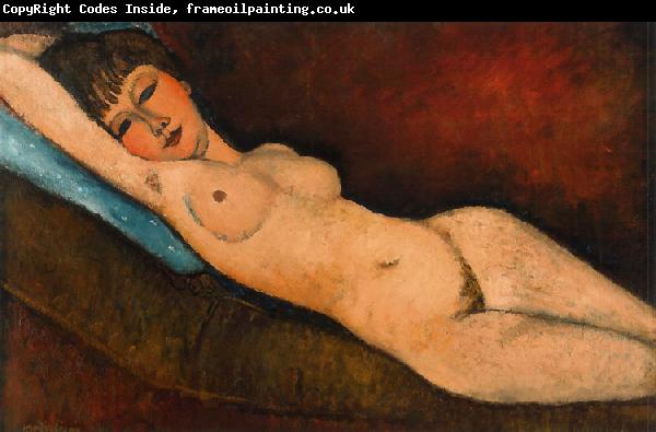 Amedeo Modigliani Reclining Nude on a Blue Cushion (mk39)